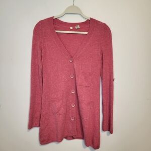Anthropologie Moth Pink Cashmere Cardigan Cute Pockets Floral Buttons Size Med